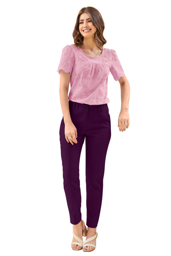 Women’s Wine Color Polyester Knitting Pant - Image 9