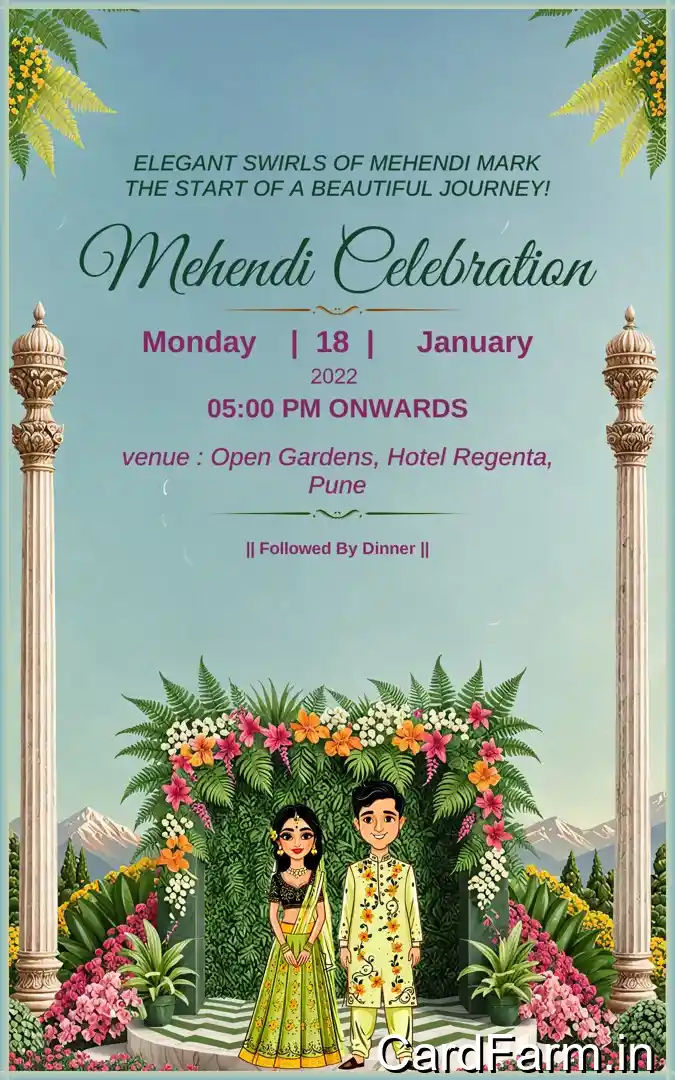 A beautifully designed Indian wedding invitation background with flowers, peacock, swings on a decorative background in papercut style In a Vibrant style.