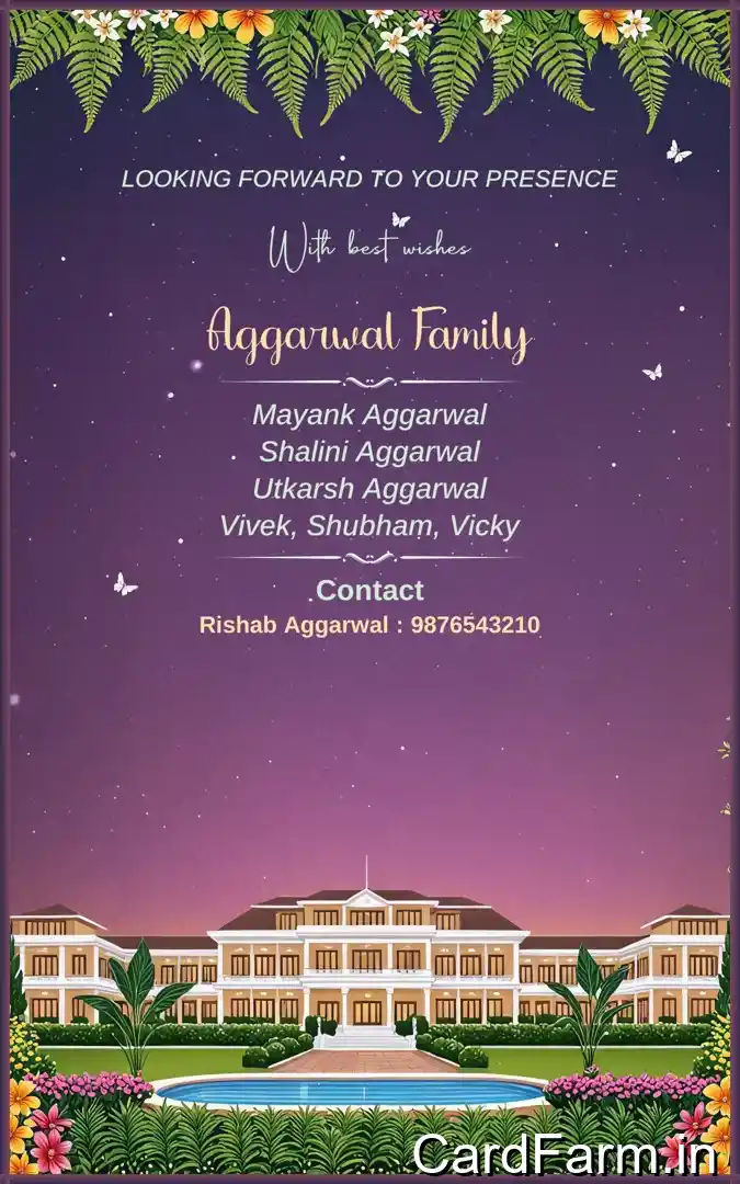 Template ID61091, Indian wedding card depicting caricature of bride and groom on a joyous, beautiful Indian Wedding scenery.