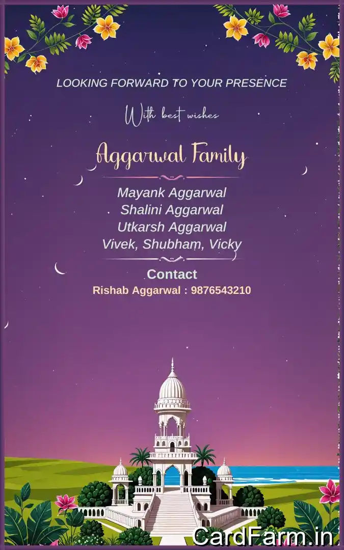 A beautifully designed Indian wedding invitation background with flowers, butterflies, fountains, mountains on a decorative background in oilpaint style In a Vibrant style.