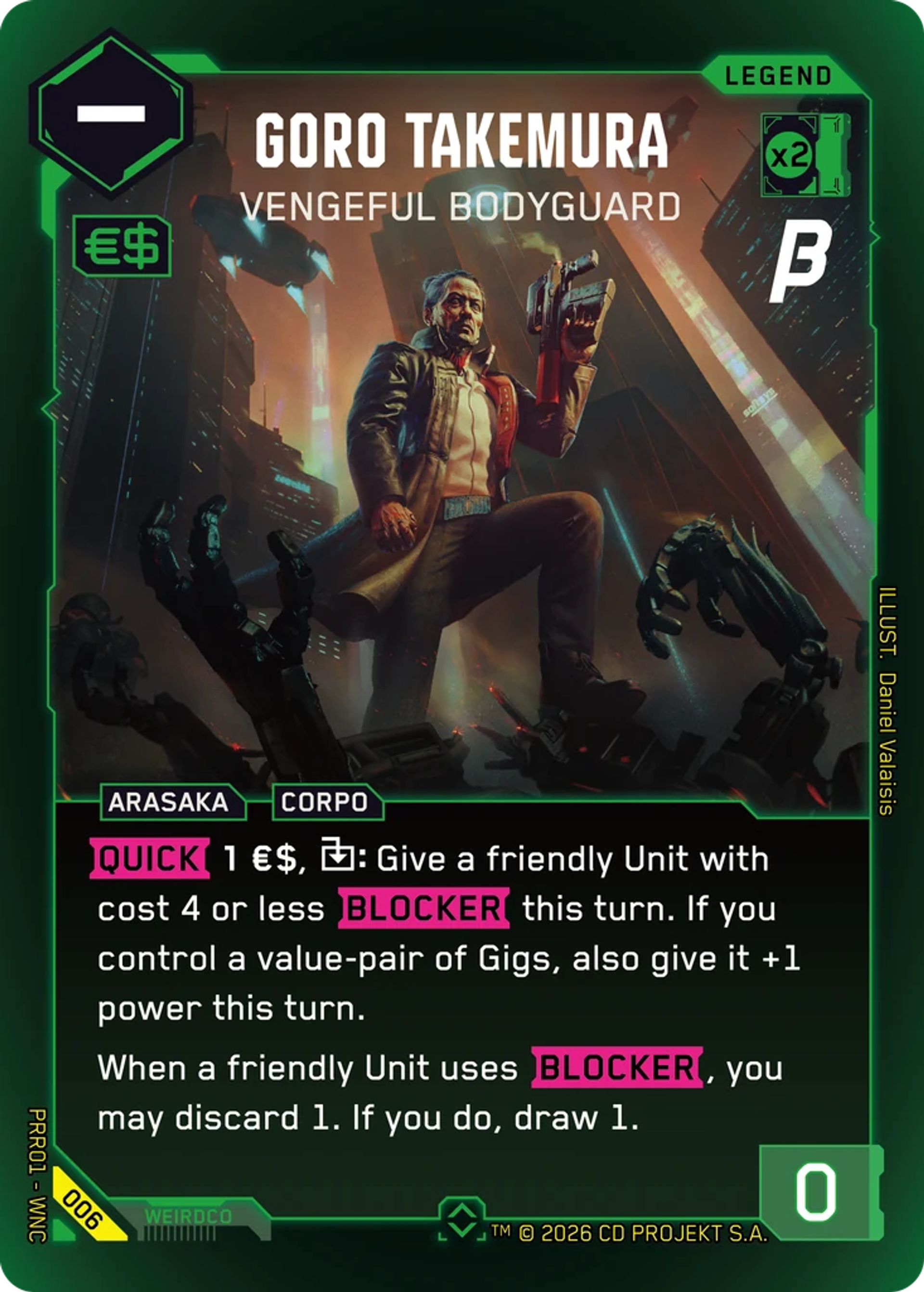 Goro Takemura - Vengeful Bodyguard — Pre-Release Beta — Cyberpunk TCG