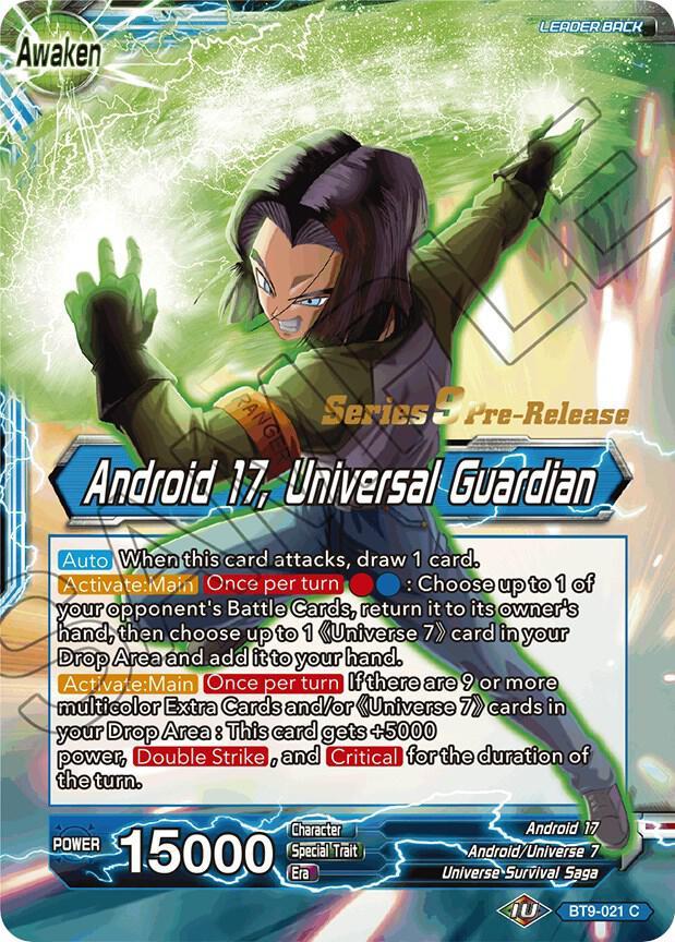 Android 17 // Android 17, Universal Guardian — Universal Onslaught Pre-Release Cards — Dragon Ball Super: Masters