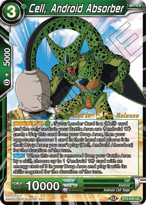 Cell, Android Absorber — Universal Onslaught Pre-Release Cards — Dragon Ball Super: Masters