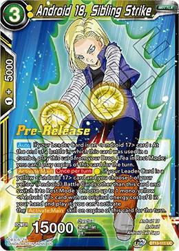 Android 18, Sibling Strike — Supreme Rivalry Pre-Release Cards — Dragon Ball Super: Masters