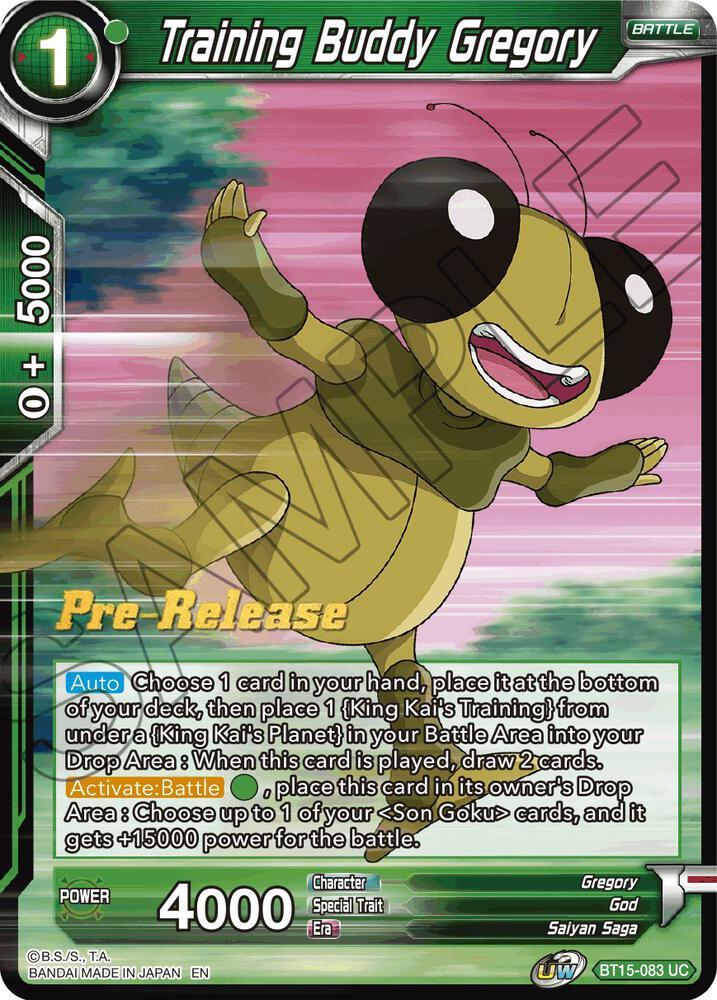 Training Buddy Gregory — Saiyan Showdown Pre-Release Cards — Dragon Ball Super: Masters