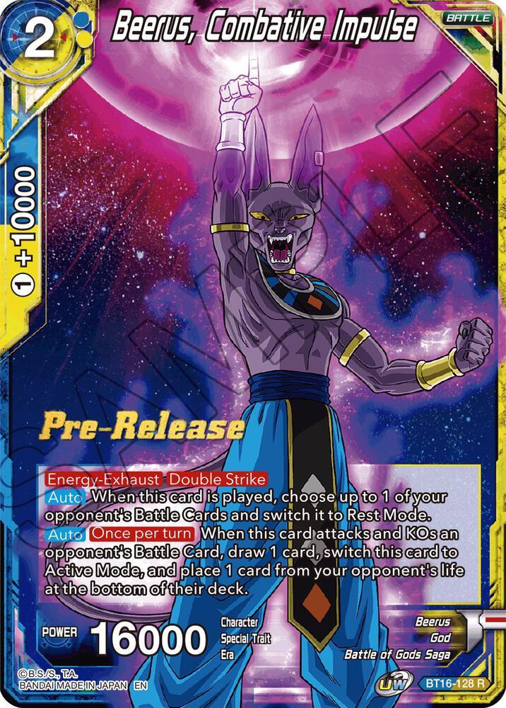 Beerus, Combative Impulse — Realm of the Gods Pre-Release Cards — Dragon Ball Super: Masters