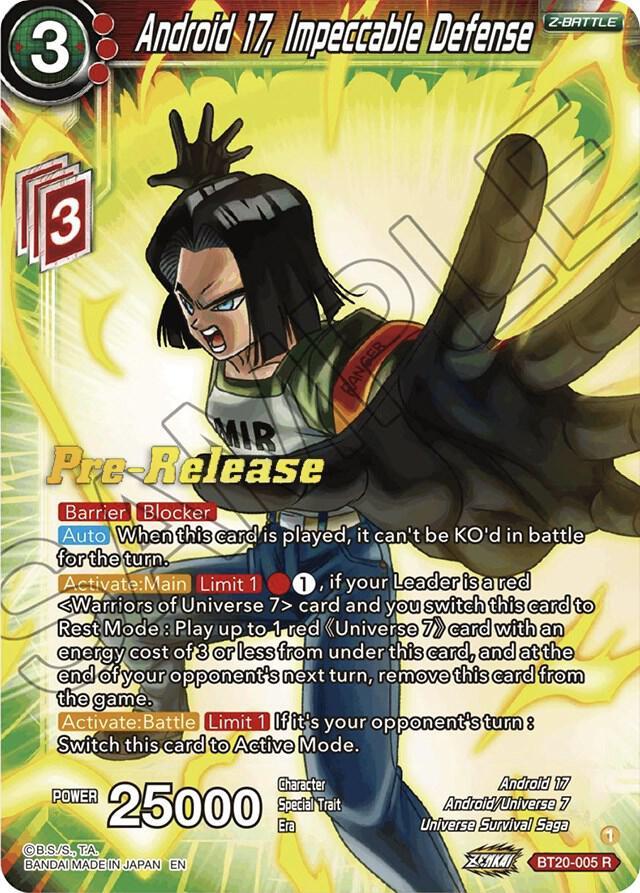 Android 17, Impeccable Defense — Power Absorbed Pre-Release Cards — Dragon Ball Super: Masters