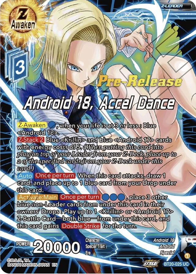 Android 18, Accel Dance — Power Absorbed Pre-Release Cards — Dragon Ball Super: Masters