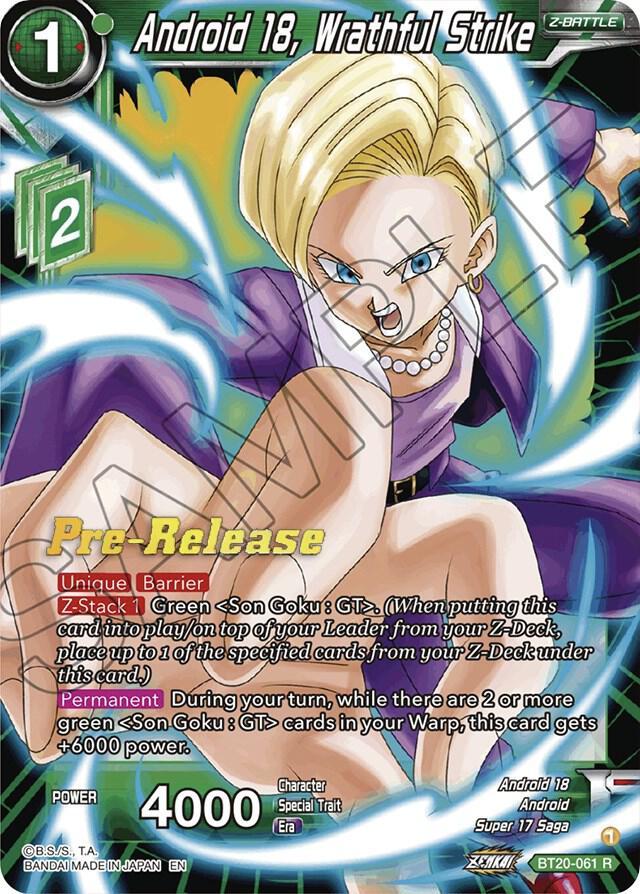 Android 18, Wrathful Strike — Power Absorbed Pre-Release Cards — Dragon Ball Super: Masters