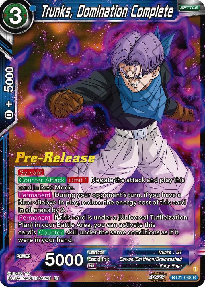 Trunks, Domination Complete — Wild Resurgence Pre-Release Cards — Dragon Ball Super: Masters
