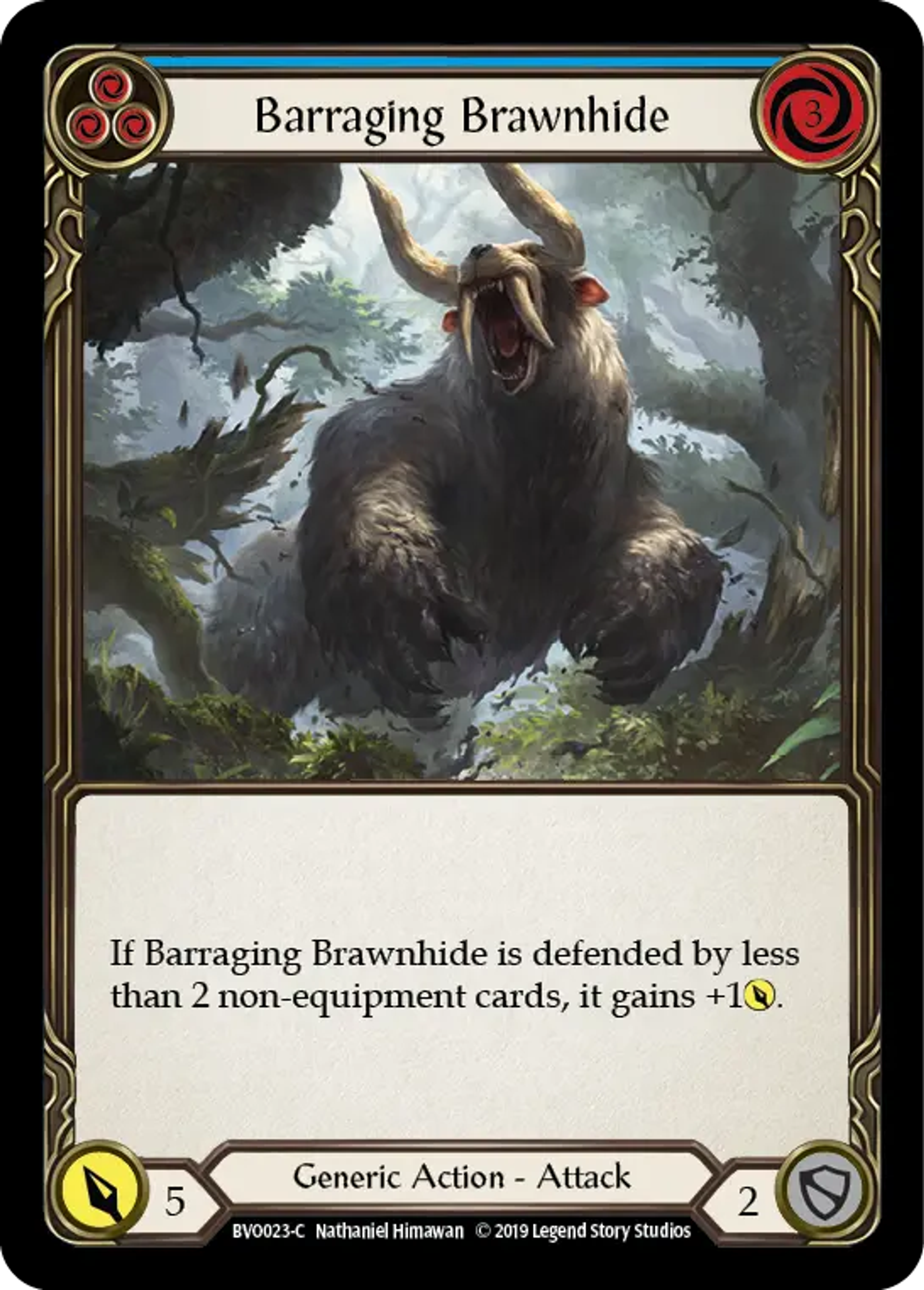 Barraging Brawnhide (Blue) — Bravo, Showstopper - Hero Deck — Flesh and Blood