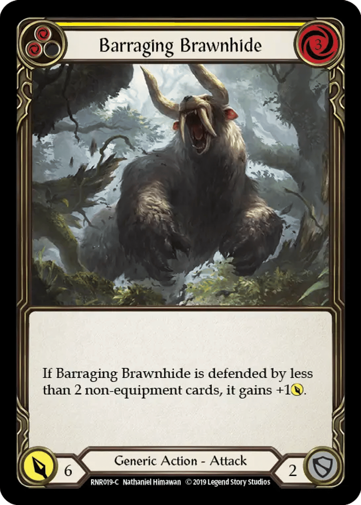 Barraging Brawnhide (Yellow) from Rhinar, Reckless Rampage - Hero Deck - Flesh and Blood