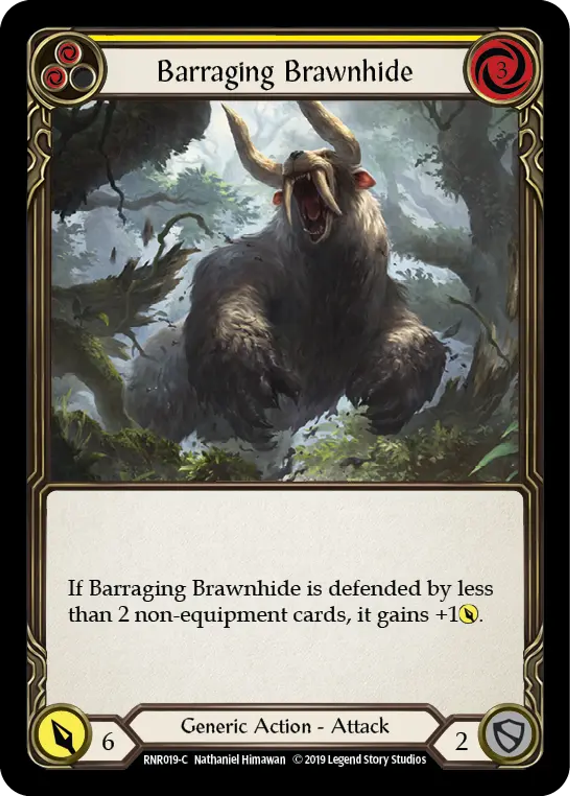 Barraging Brawnhide (Yellow) — Rhinar, Reckless Rampage - Hero Deck — Flesh and Blood