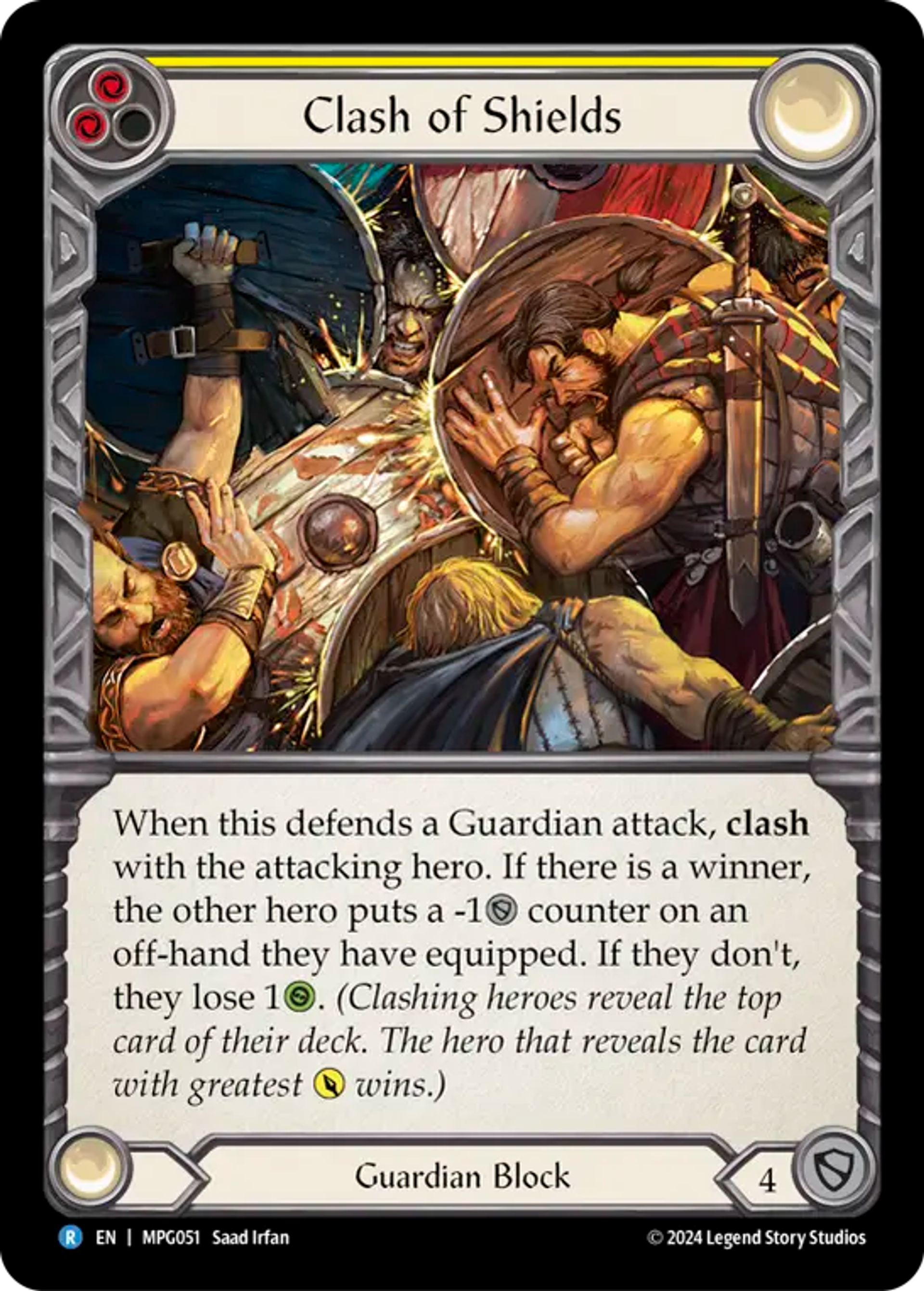 Clash of Shields (Yellow) — Mastery Pack Guardian — Flesh and Blood