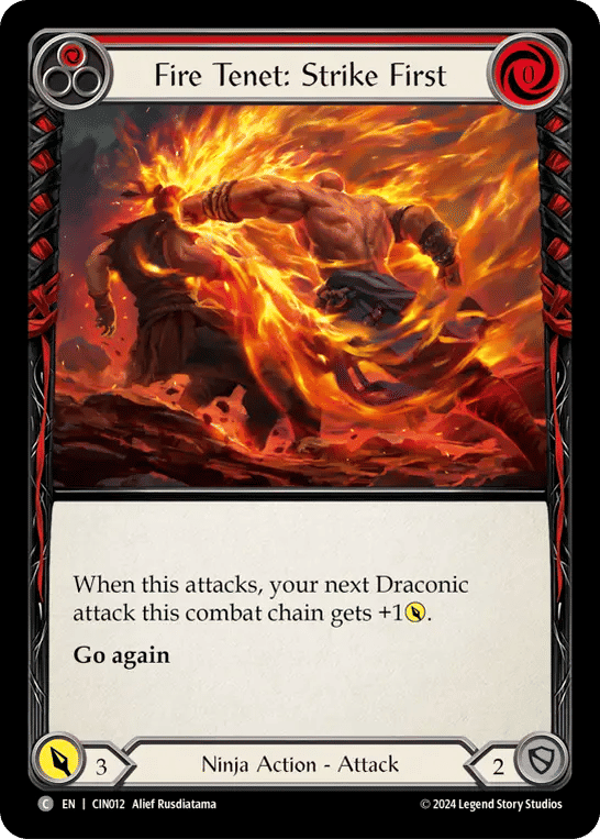 Fire Tenet: Strike First (Red) — The Hunted Blitz Deck - Cindra — Flesh and Blood