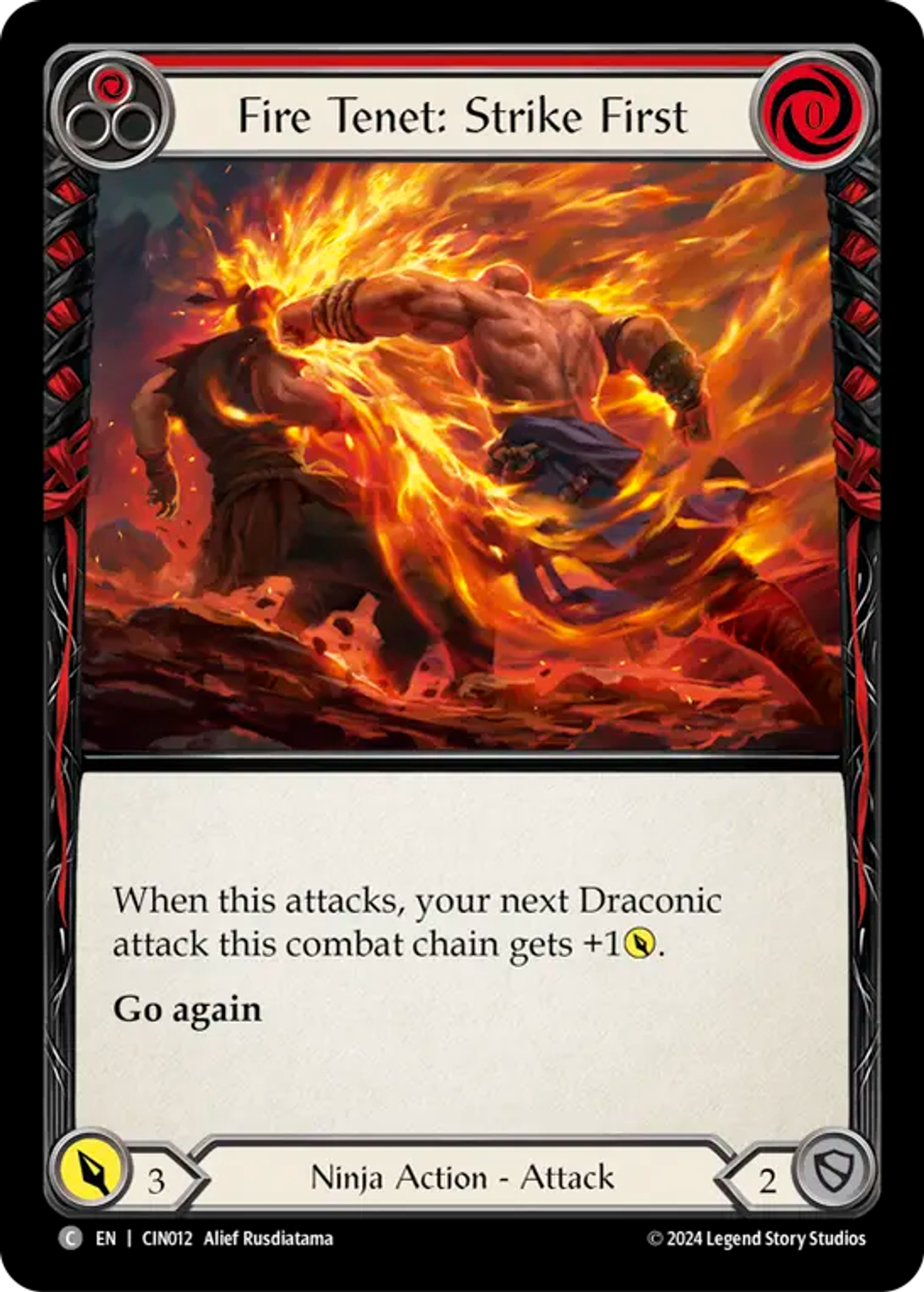 Fire Tenet: Strike First (Red) — The Hunted Blitz Deck - Cindra — Flesh and Blood