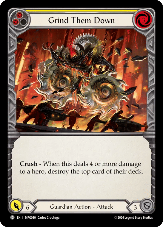 Grind Them Down (Yellow) — Mastery Pack Guardian — Flesh and Blood