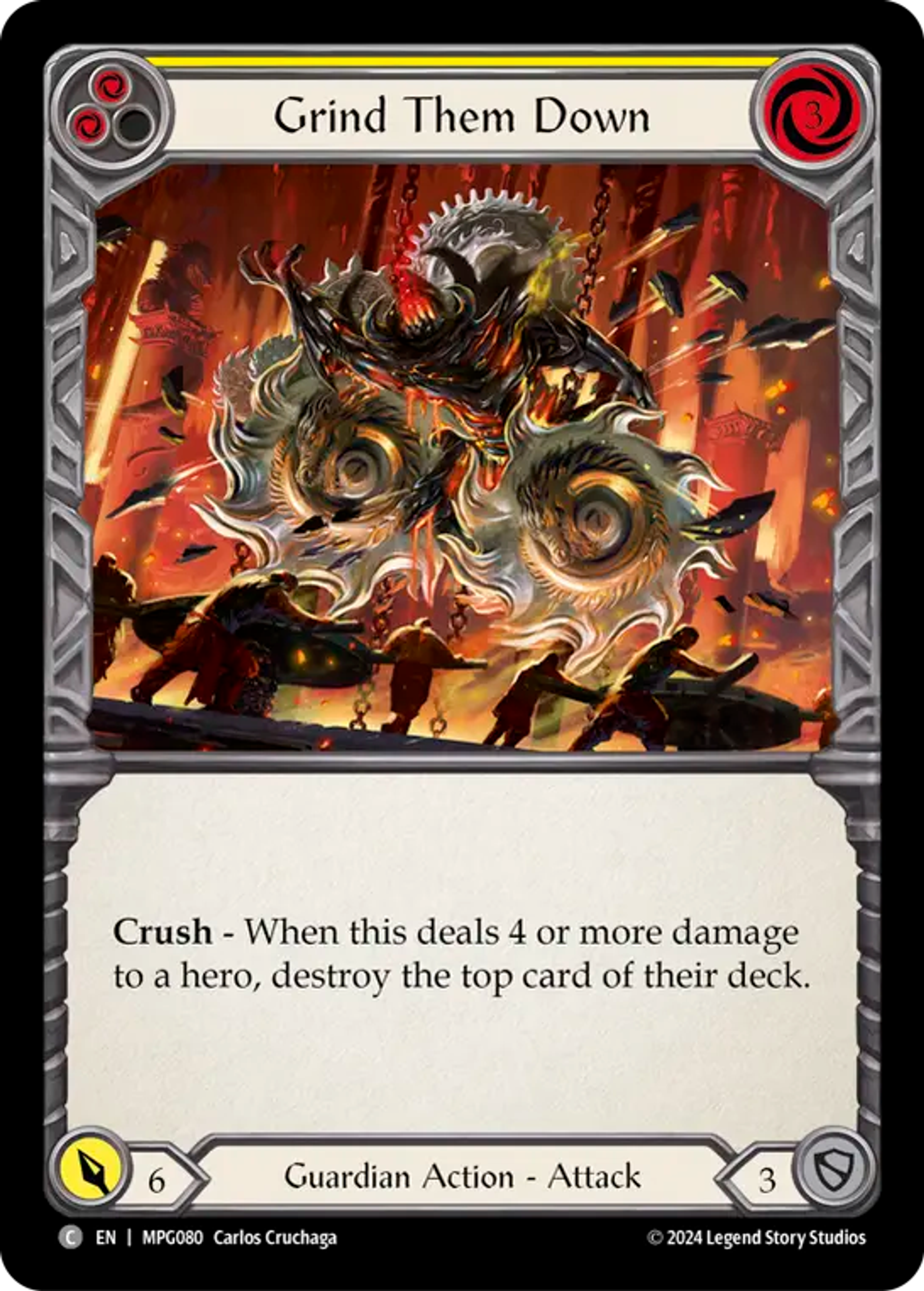 Grind Them Down (Yellow) — Mastery Pack Guardian — Flesh and Blood