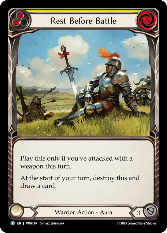 Rest Before Battle (Yellow) — Mastery Pack Warrior — Flesh and Blood