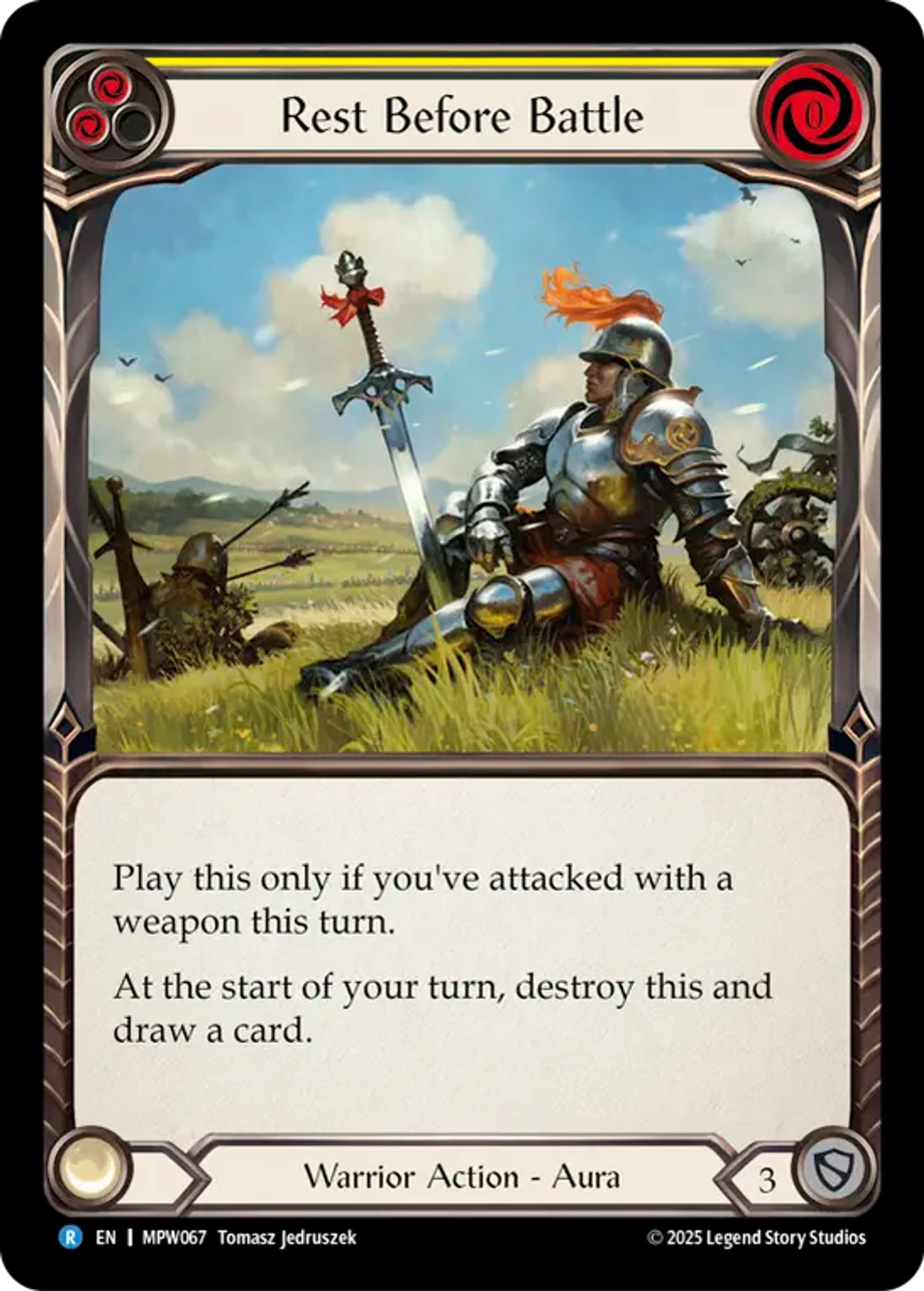 Rest Before Battle (Yellow) — Mastery Pack Warrior — Flesh and Blood