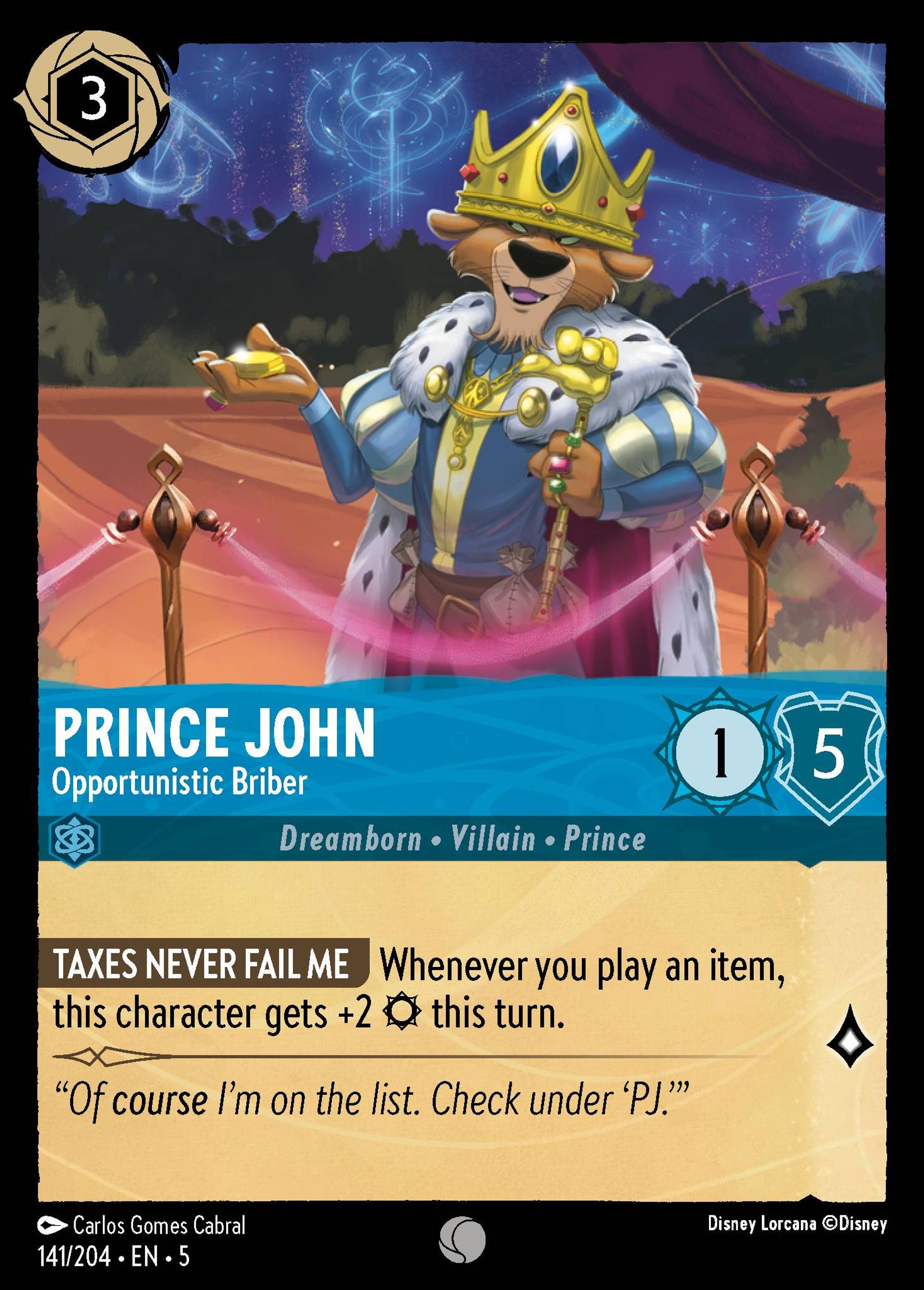Prince John - Opportunistic Briber — Shimmering Skies — Lorcana