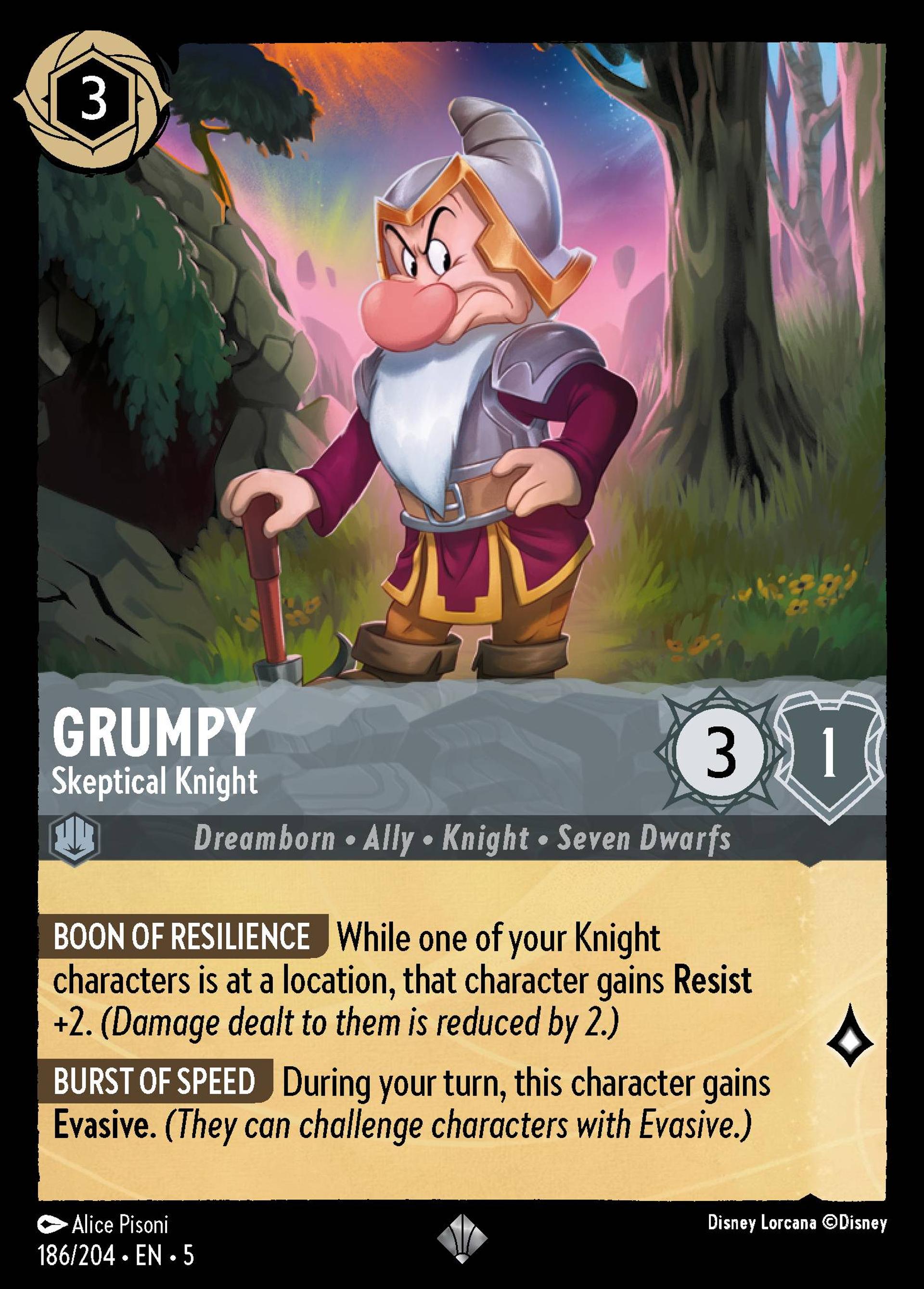 Grumpy - Skeptical Knight — Shimmering Skies — Lorcana
