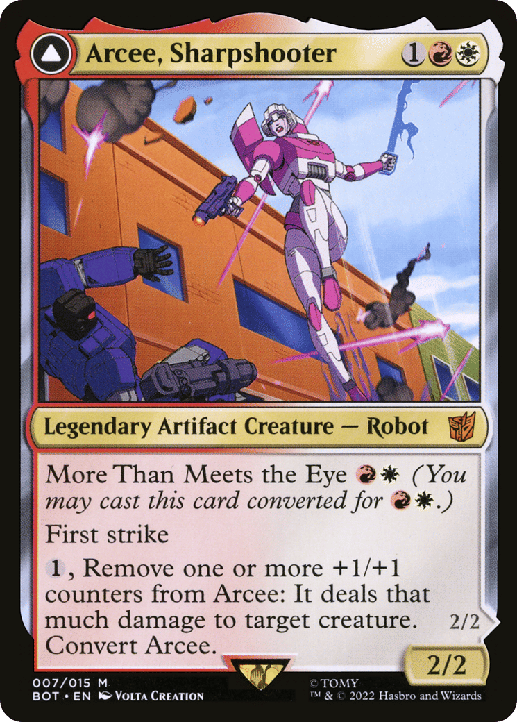 Arcee, Sharpshooter // Arcee, Acrobatic Coupe — Transformers — Magic: The Gathering