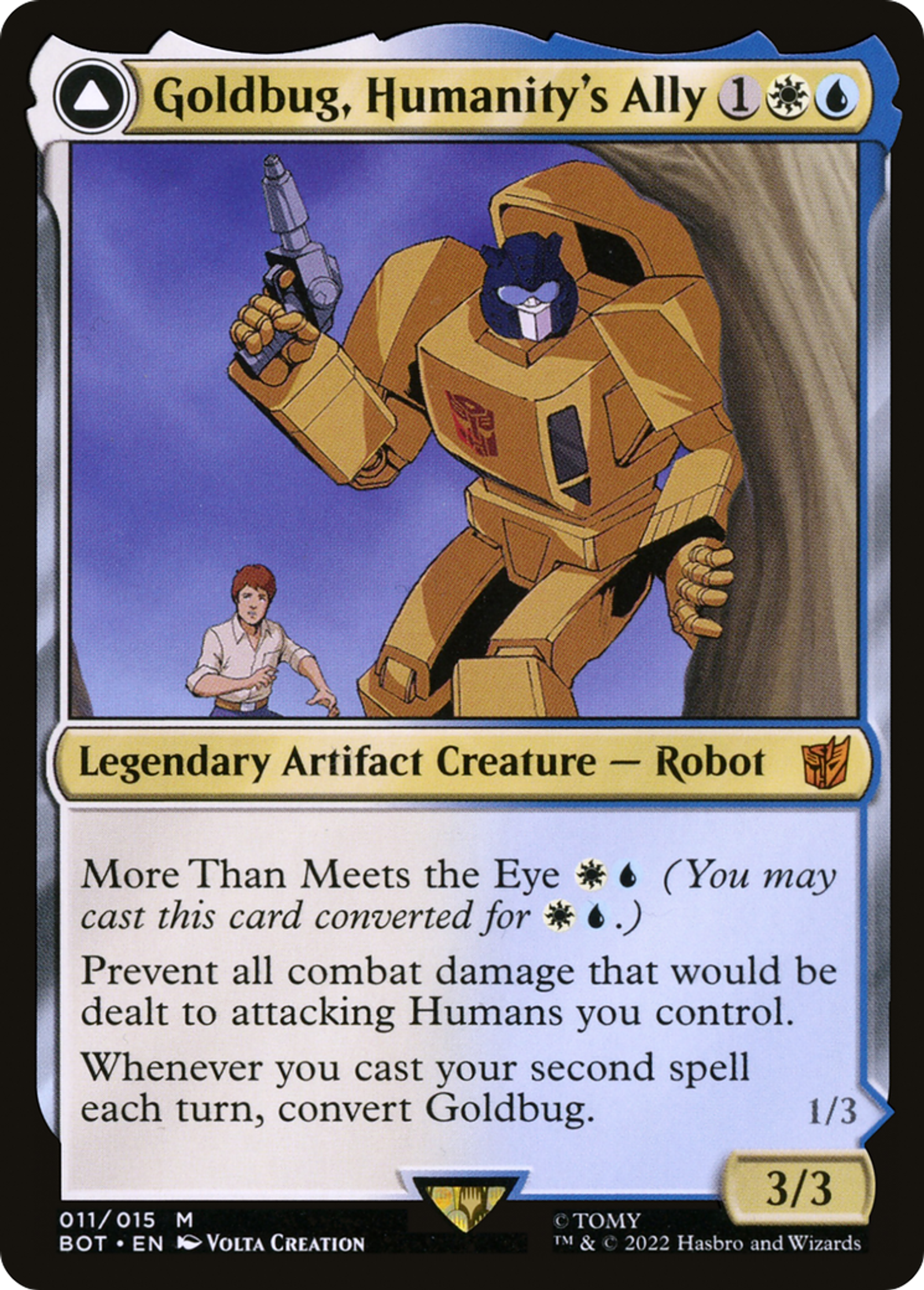 Goldbug, Humanity's Ally // Goldbug, Scrappy Scout — Transformers — Magic: The Gathering