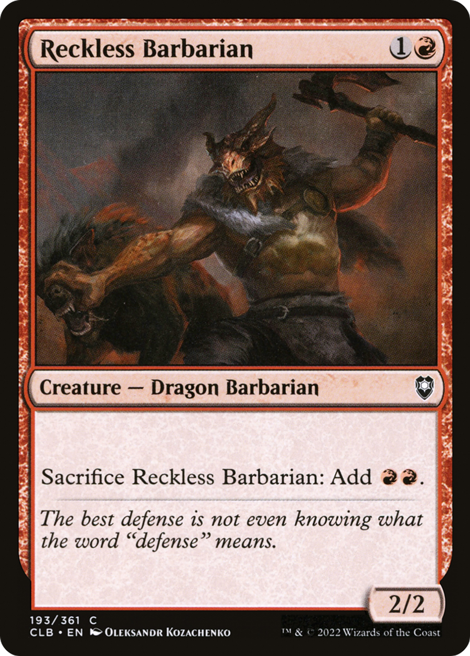 Reckless Barbarian — Commander Legends: Battle for Baldur's Gate — Magic: The Gathering