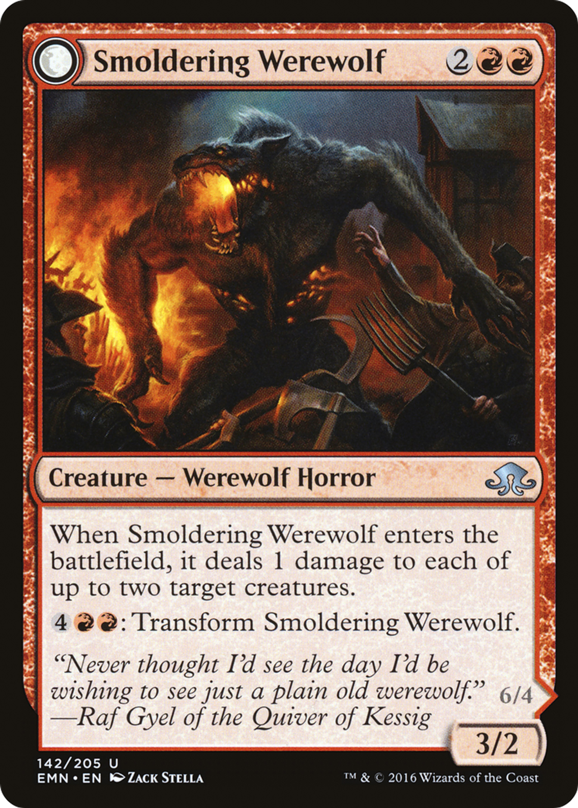 Loup-garou fumant // Loup de l'effroi en éruption — Eldritch Moon — Magic: The Gathering