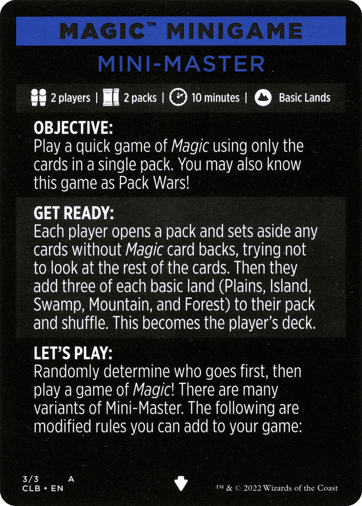 Mini-Master // Mini-Master (cont'd) — Commander Legends: Battle for Baldur's Gate Minigames — Magic: The Gathering