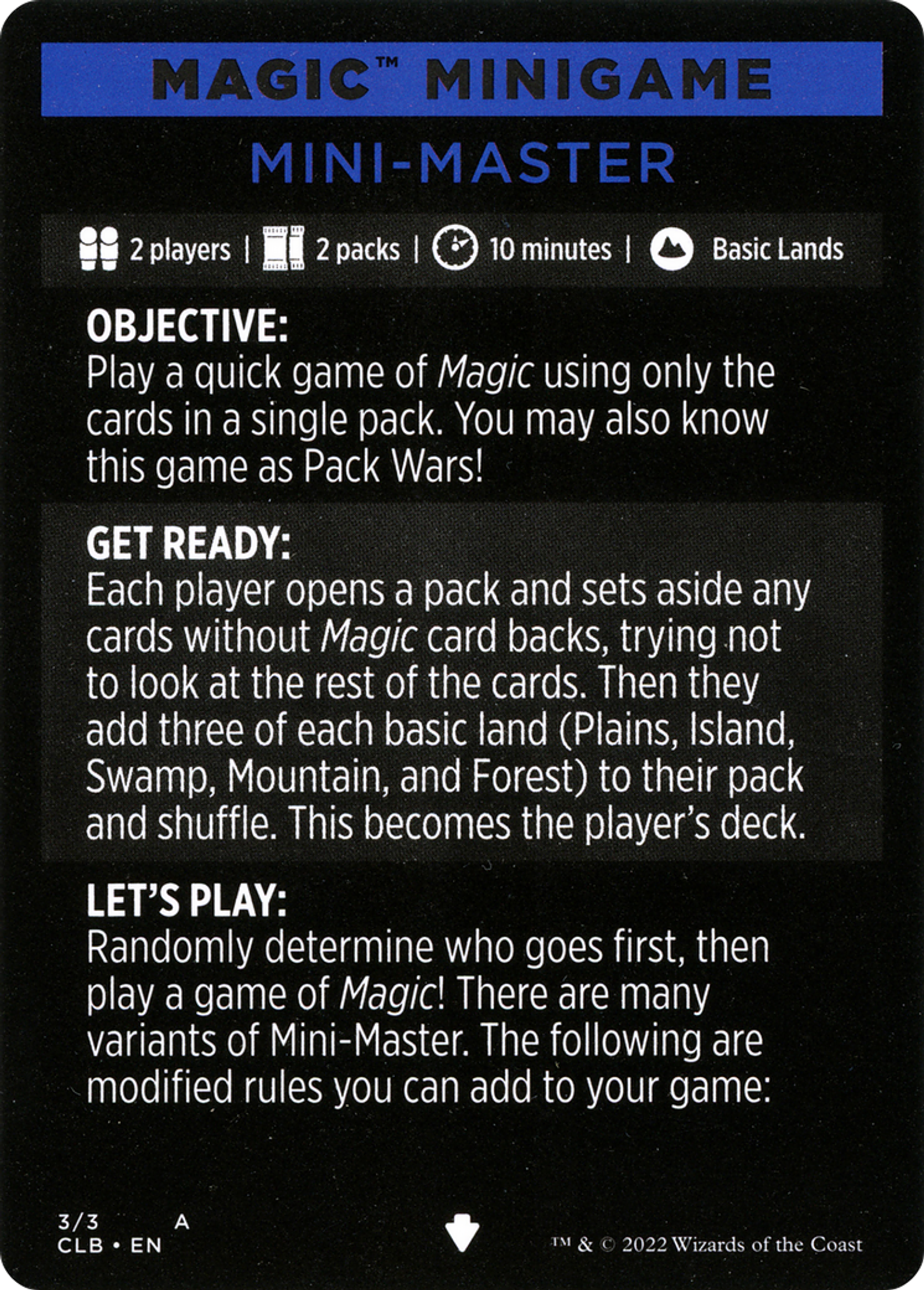 Mini-Master // Mini-Master (cont'd) — Commander Legends: Battle for Baldur's Gate Minigames — Magic: The Gathering
