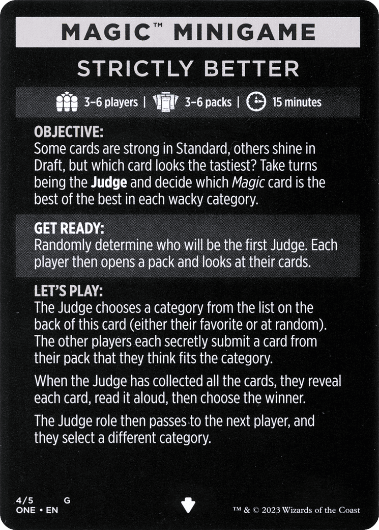 Strictly Better // Strictly Better (cont'd) — Phyrexia: All Will Be One Minigames — Magic: The Gathering