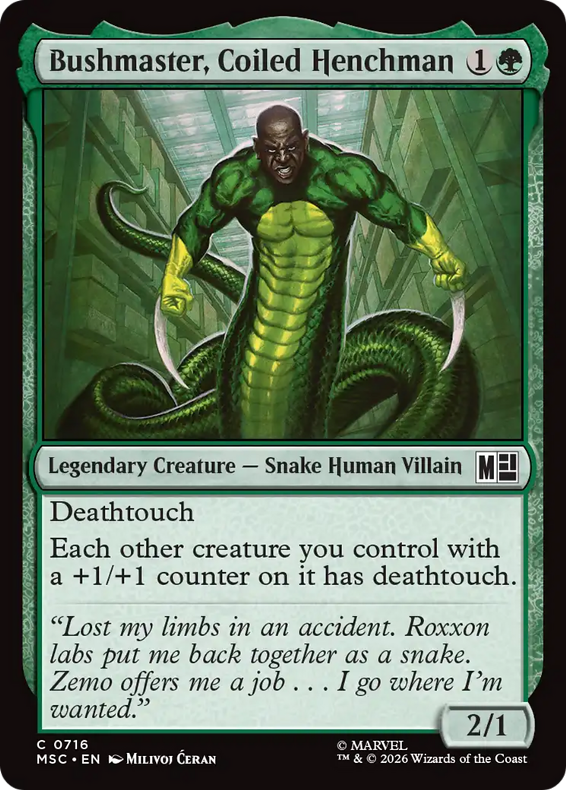 Bushmaster, Coiled Henchman — Marvel Super Heroes Commander — Magic: The Gathering