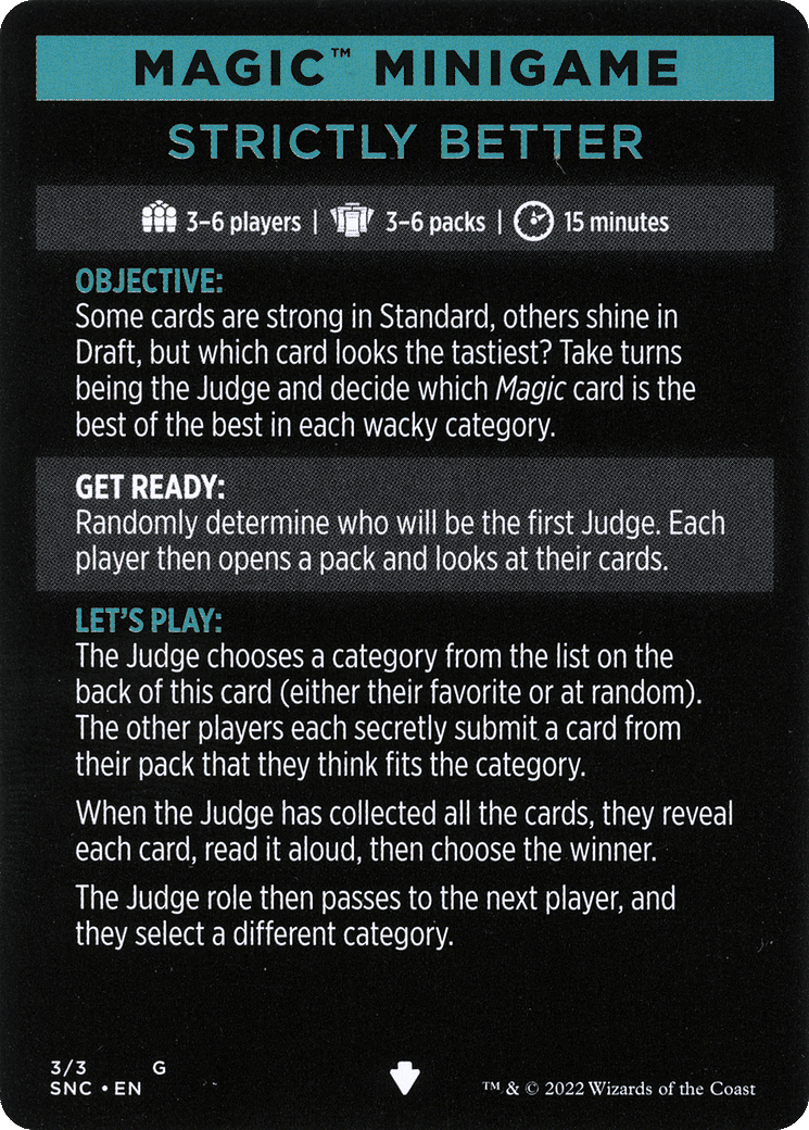 Strictly Better // Strictly Better (cont'd) — Streets of New Capenna Minigames — Magic: The Gathering