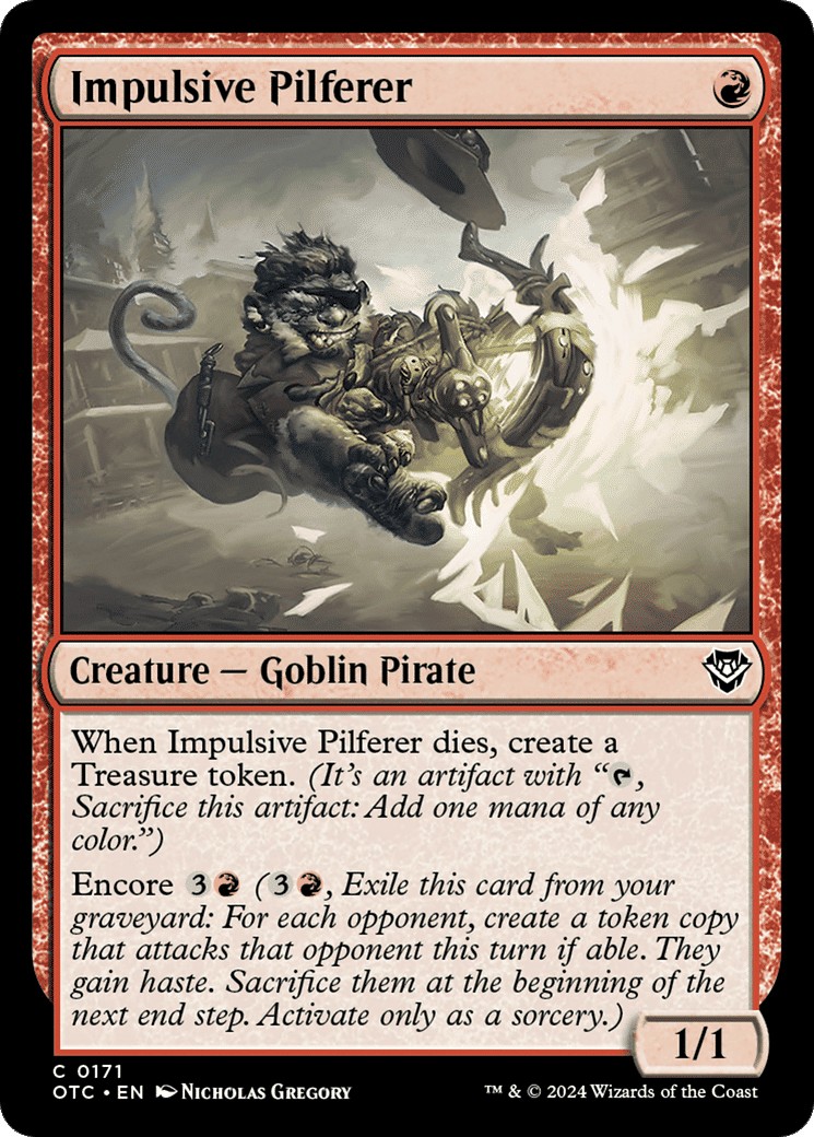 Impulsive Pilferer — Outlaws of Thunder Junction Commander — Magic: The Gathering