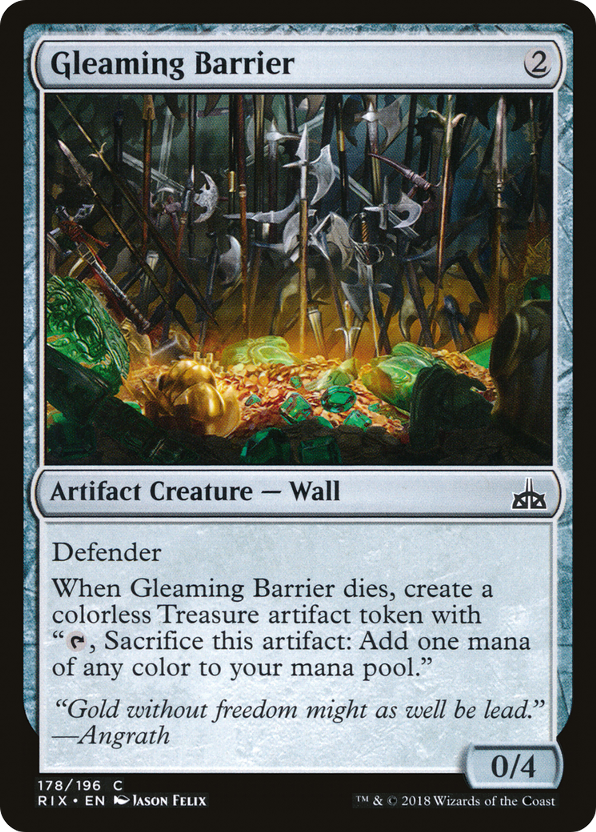 Gleaming Barrier — Rivals of Ixalan — Magic: The Gathering