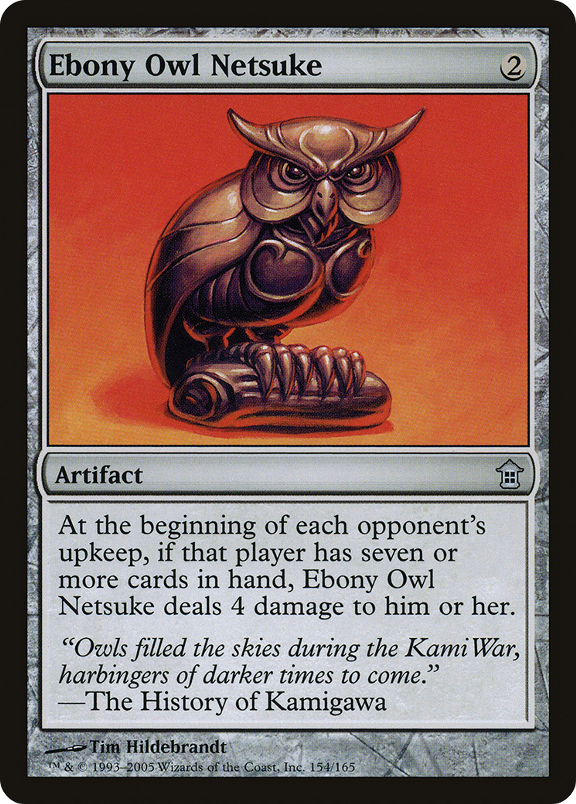 Netsuke de hibou en ébène — Saviors of Kamigawa — Magic: The Gathering