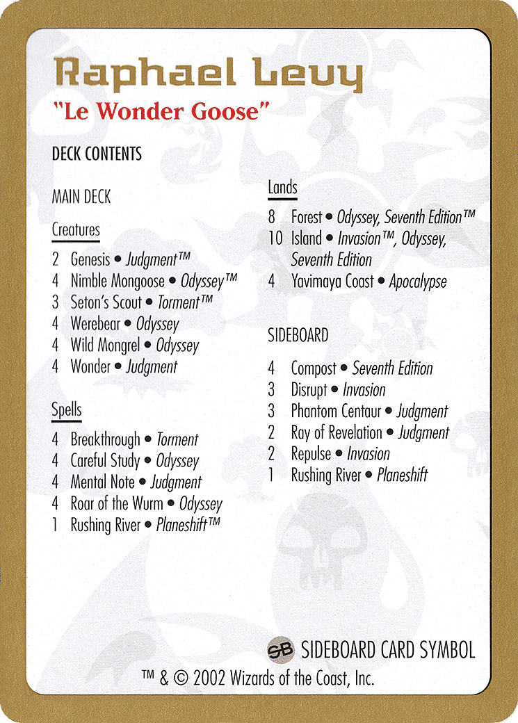Raphael Levy Decklist — World Championship Decks 2002 — Magic: The Gathering