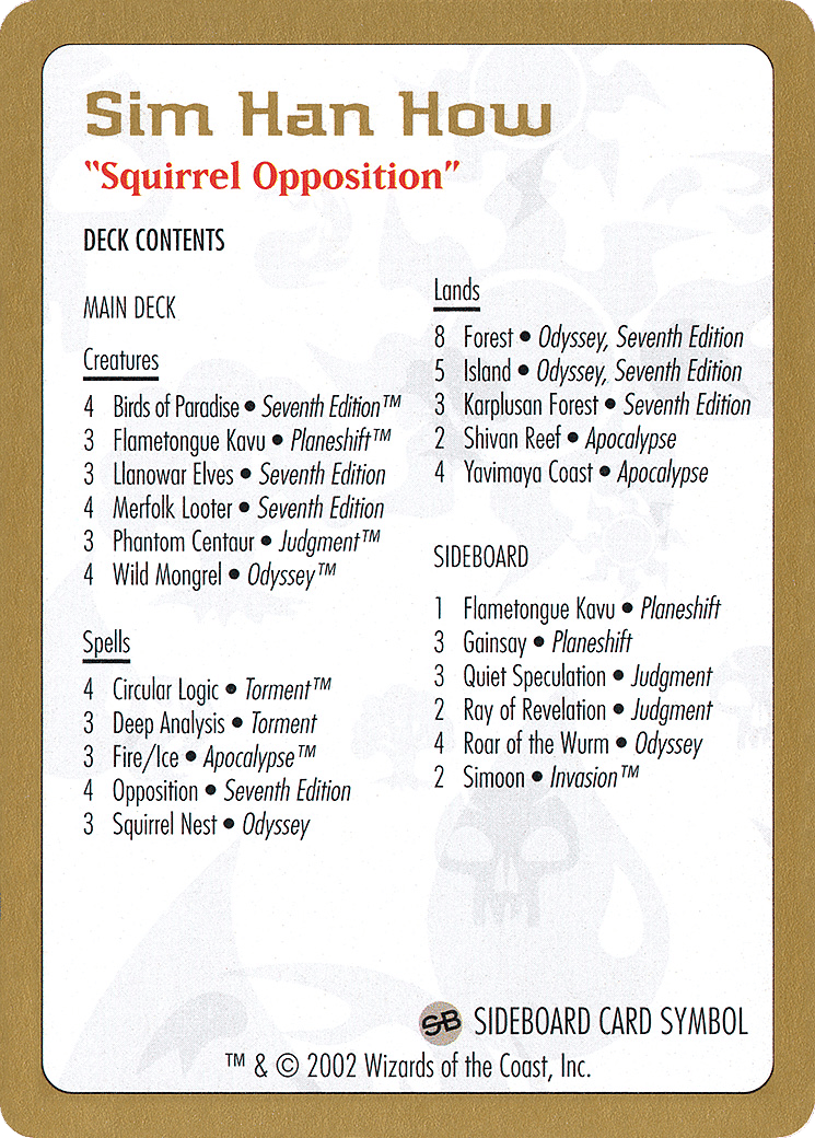 Sim Han How Decklist — World Championship Decks 2002 — Magic: The Gathering