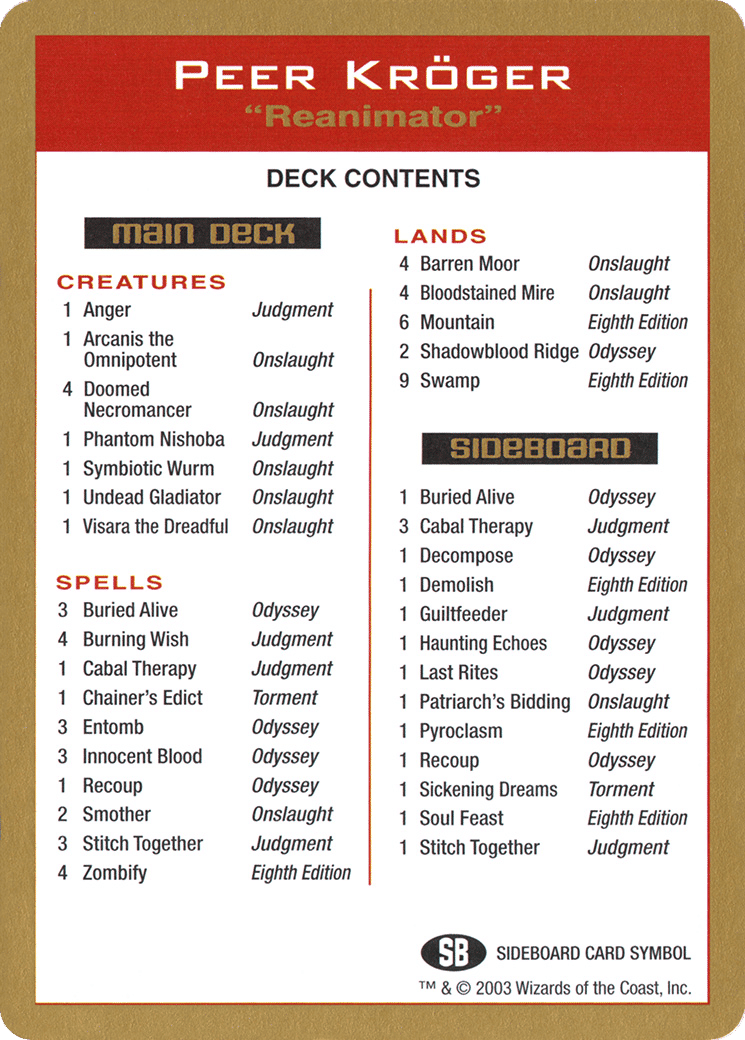 Peer Kröger Decklist — World Championship Decks 2003 — Magic: The Gathering
