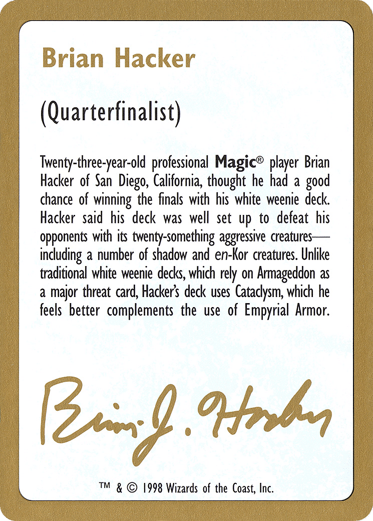 Brian Hacker Bio — World Championship Decks 1998 — Magic: The Gathering