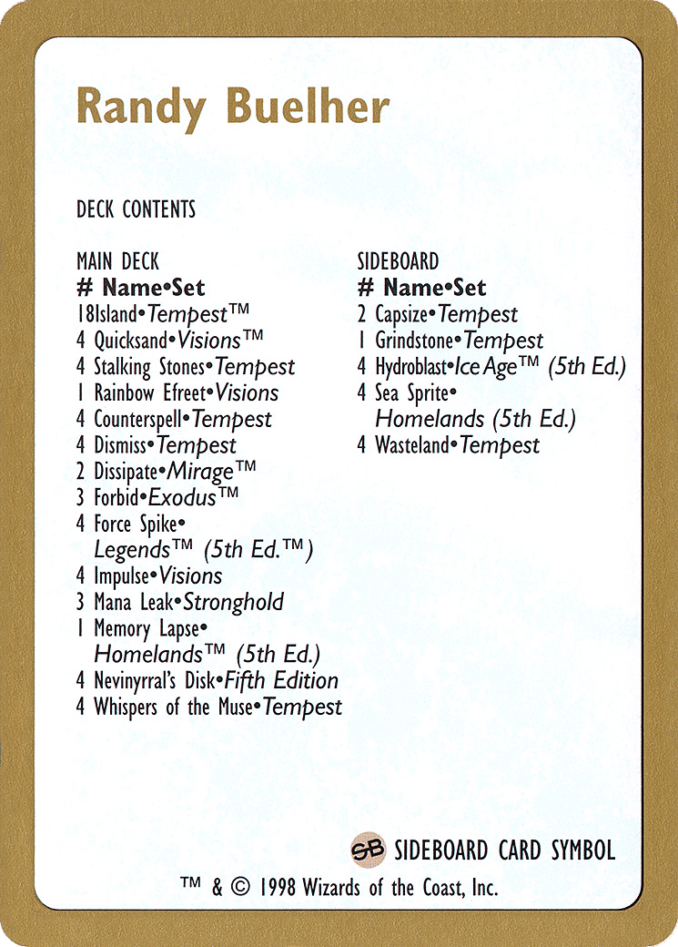Randy Buehler Decklist — World Championship Decks 1998 — Magic: The Gathering