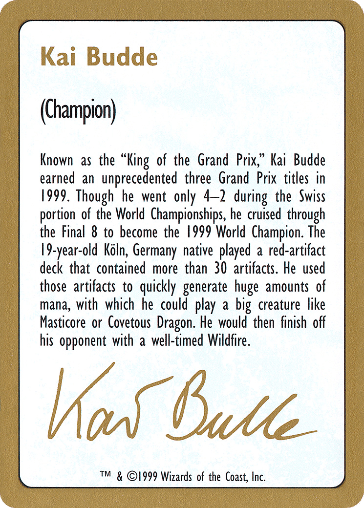 Kai Budde Bio — World Championship Decks 1999 — Magic: The Gathering