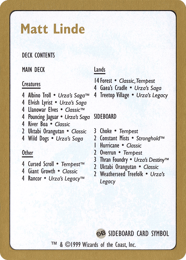 Matt Linde Decklist — World Championship Decks 1999 — Magic: The Gathering