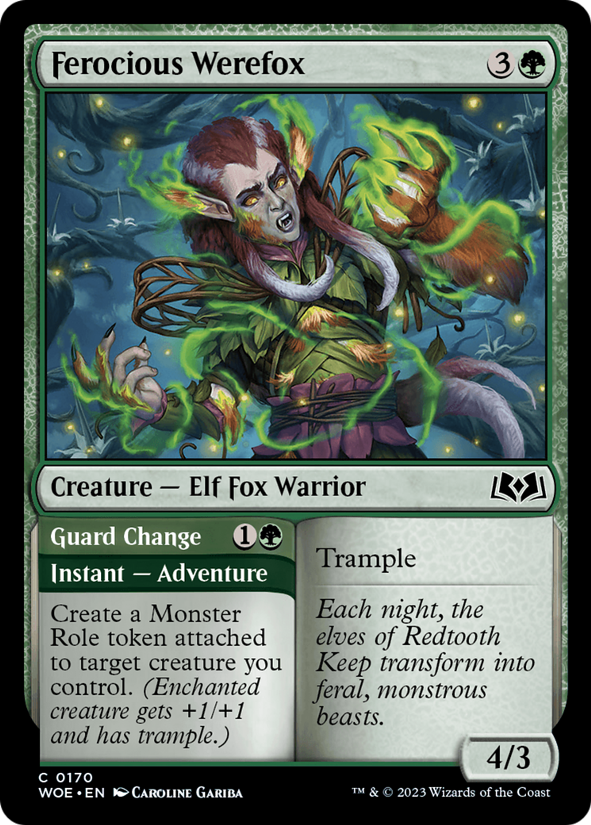 Ferocious Werefox // Guard Change — Wilds of Eldraine — Magic: The Gathering