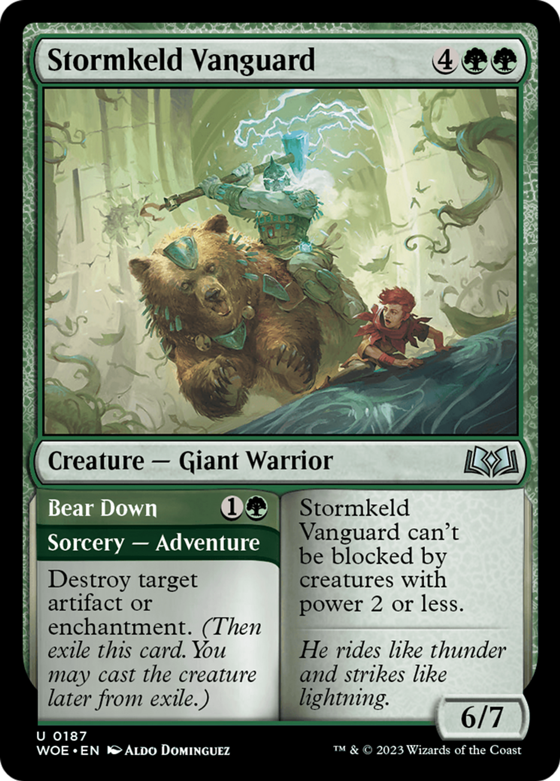 Stormkeld Vanguard // Bear Down — Wilds of Eldraine — Magic: The Gathering