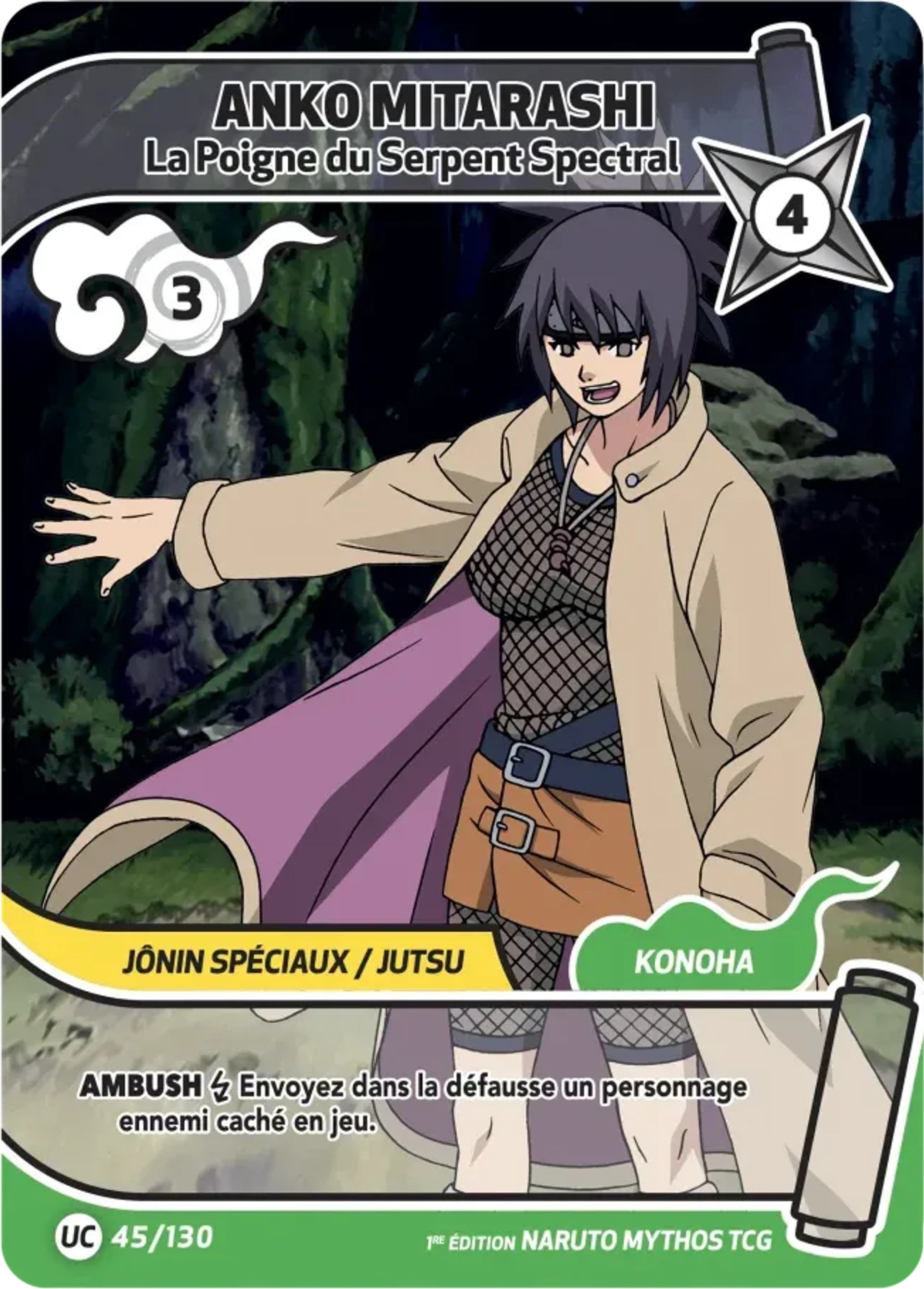 Anko Mitarashi - La Poigne du Serpent Spectral — Konoha Shidō (2nd Edition) — Naruto Mythos TCG