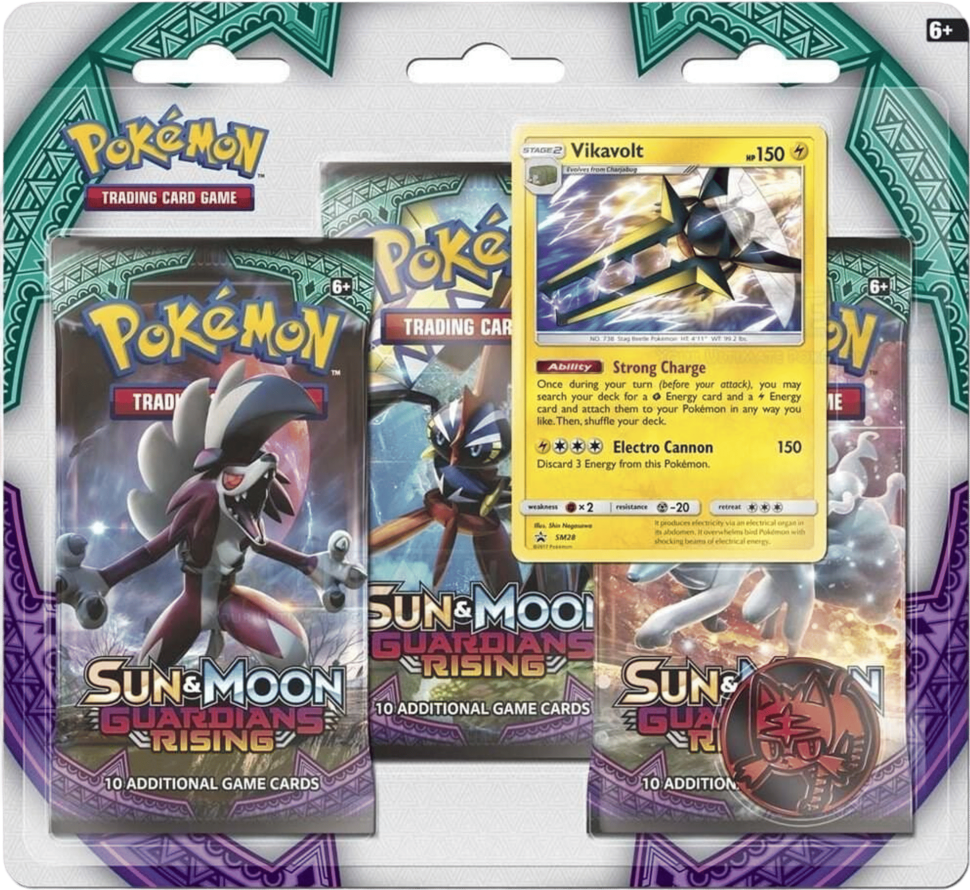 Guardians Rising 3 Pack Blister [Vikavolt] — SM - Guardians Rising — Pokemon