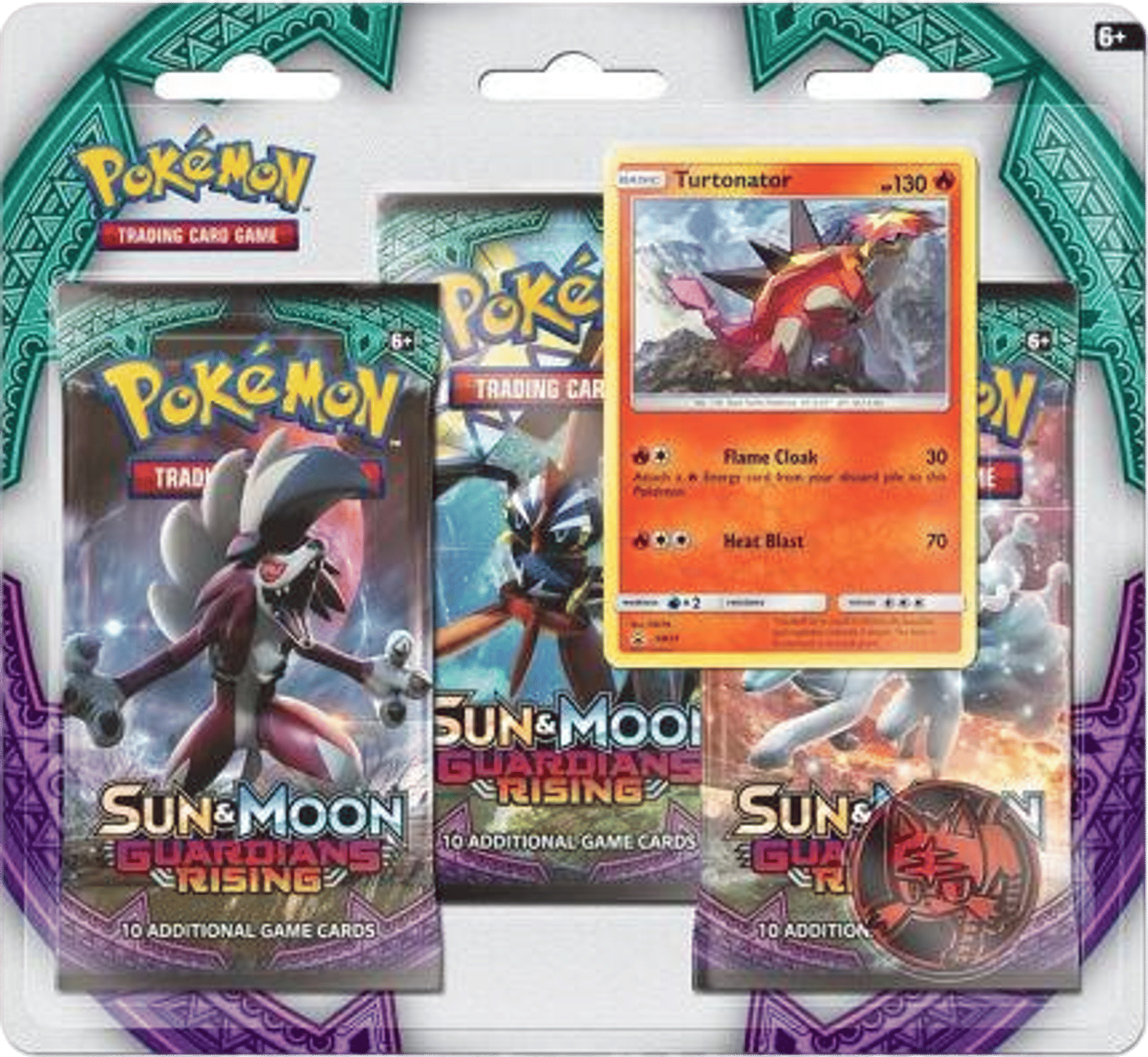 Guardians Rising 3 Pack Blister [Turtonator] — SM - Guardians Rising — Pokemon